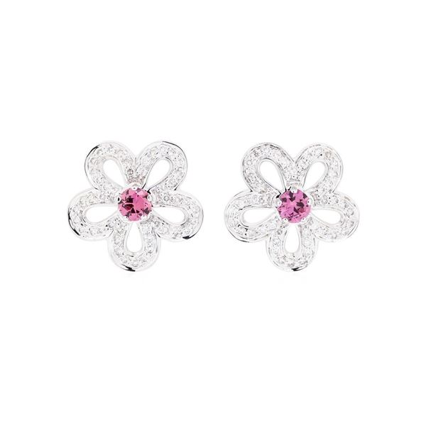 1.67 ctw Round Mixed Pink Sapphires And Round Brilliant Cut Diamond Earrings - 1