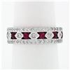 Image 1 : 18k White Gold 1.50 ctw Pave Round Brilliant Diamond & Blood Red Ruby Band Ring