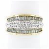 Image 1 : 14k Yellow Gold 1.34 ctw 3 Row Channel Baguette Pave Round Diamond Wide Band Rin