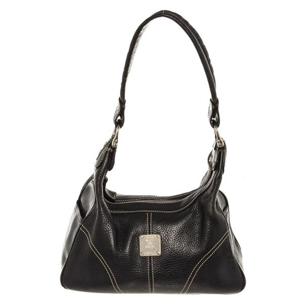 MCM Black Leather Contrast Stitch Hobo Bag