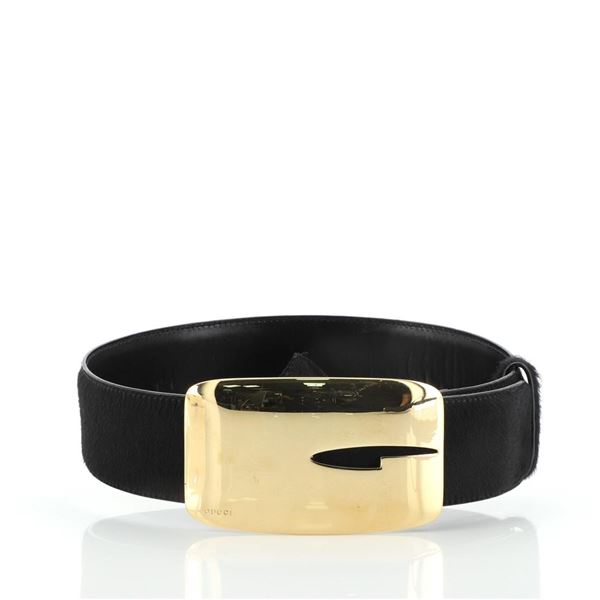 Gucci Abstract G Buckle Belt Pony Hair Wide Black