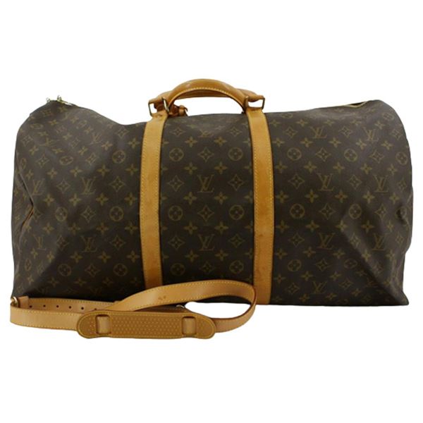 Louis Vuitton Brown Monogram Canvas Leather Keepall 60 cm Bandouliere Duffle Bag