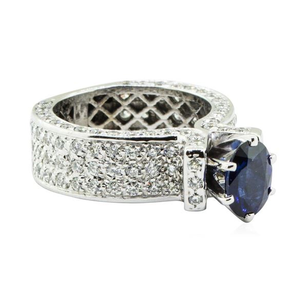3.31 ctw Round Brilliant Blue Sapphire And Diamond Ring - 14KT White Gold