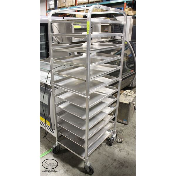 12 SLOT ALUMINUM BAKERS RACK FULL OF PANS