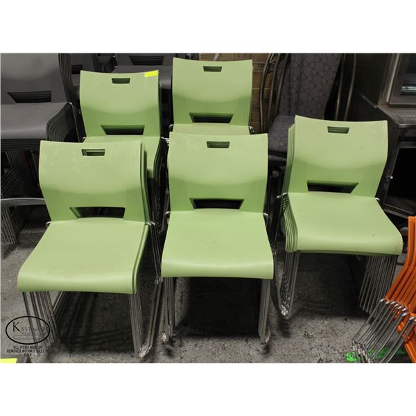 52 GREEN STACKING POLY CHAIRS W/ CHROME FRAME