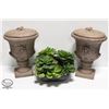 Image 1 : LOT OF 2 DECORATIVE URNS/PLANTERS W/ LIDS, SOLD W/