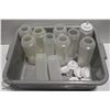 Image 1 : TOTE OF POLY SQUEEZE BOTTLES W/ SOME LIDS