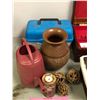 Image 2 : "Motherland: Fort Salem" - Group of misc. set dec items including wicker basket/ wooden box/ vase/ c