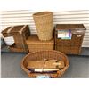 Image 1 : "Adventure Mystery Movie" - Large group of assorted wicker baskets/ hampers & wicker dog bed