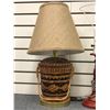 Image 2 : "Adventure Mystery Movie" Hero's House - Table lamp w/ rattan brass base & burlap shade and lamp wit