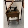 Image 1 : "Adventure Mystery Movie" - Antique Free-Westinghouse sewing machine w/ wooden sewing station (entir