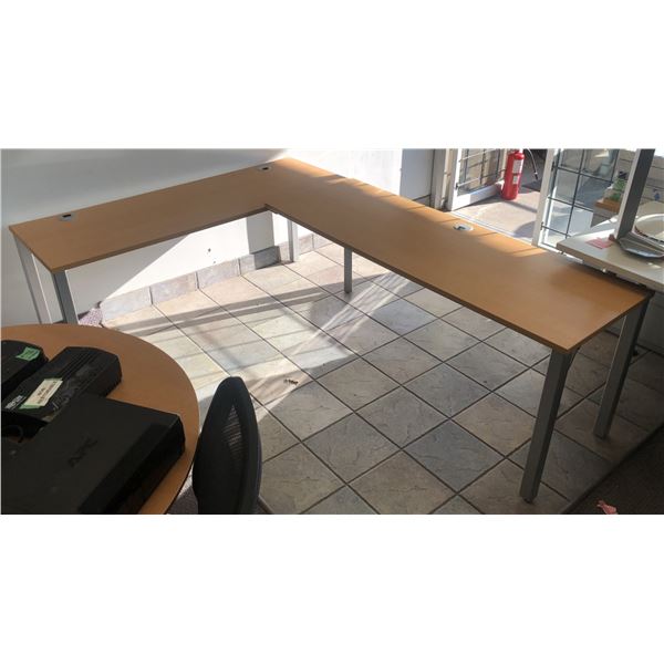 Office wood & metal L shaped 2 pc desk (each piece approx. 66in wide x 24in depth x 28in height)