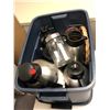 Image 2 : Rubbermaid tote filled w/ coffee mugs/ jars/ glass jars/ coffee filters