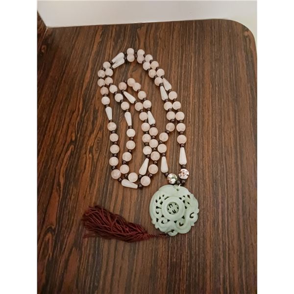 Heavy Rose Quartz and Garnet Mala Prayer Beads Necklace