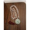 Heavy Rose Quartz and Garnet Mala Prayer Beads Necklace