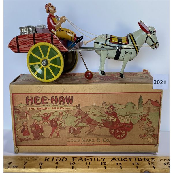 MARX TIN WIND-UP HEE-HAW "THE BALKY MULE" TOY W/ ORIGINAL BOX 