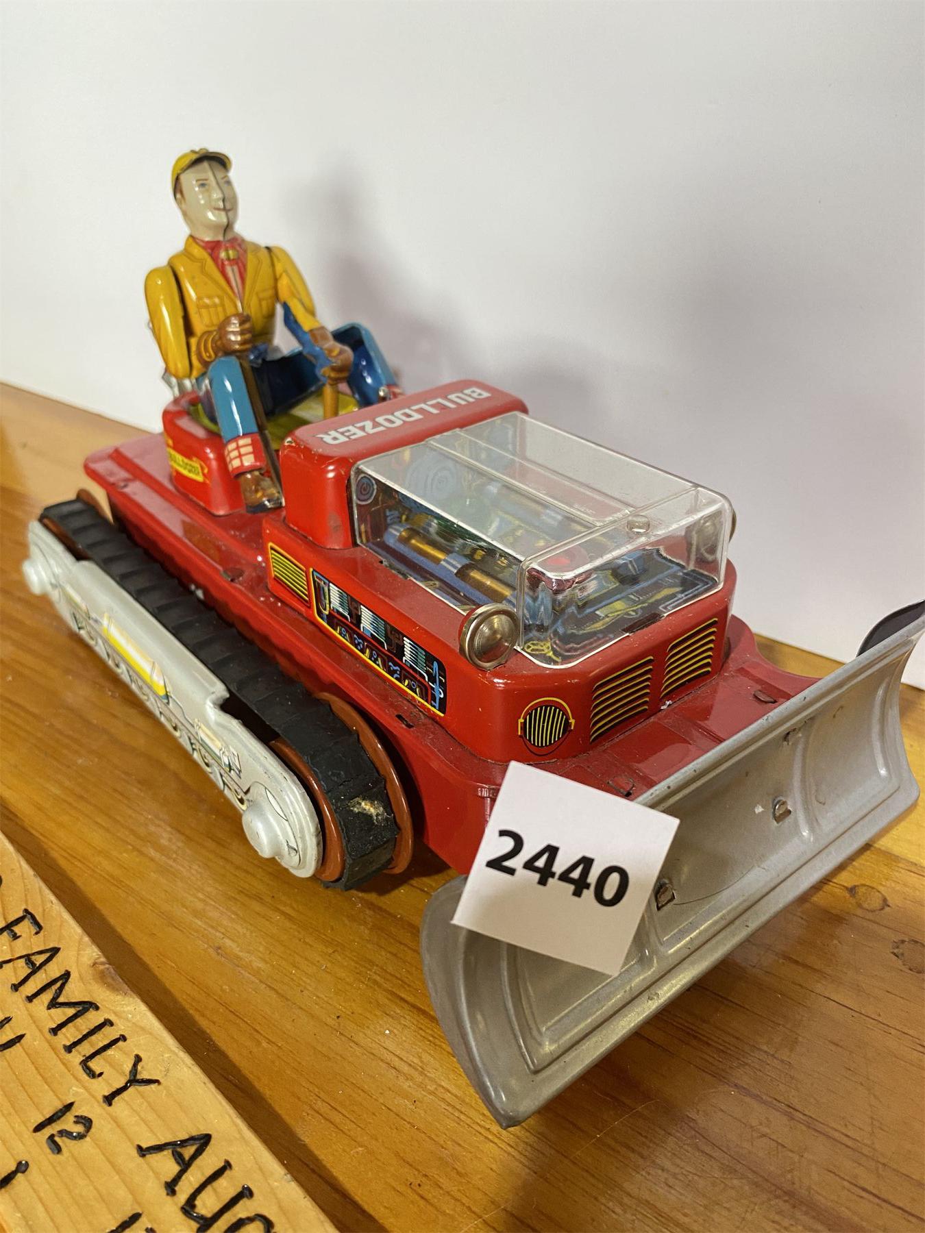 BATTERY OPERATED MAGIC ACTION #642 TIN BULLDOZER W/ ORIGINAL BOX