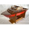 Image 2 : MAHOGANY & FIBERGLASS TOY BOAT WITH STAND - 30" LONG