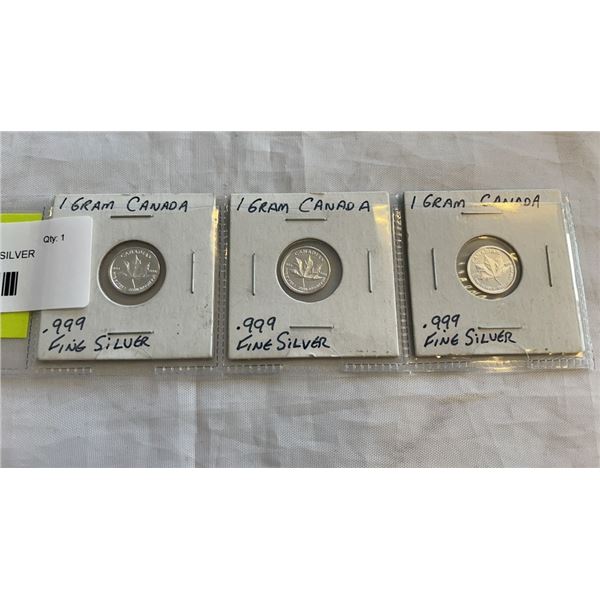 3 MINT CANADIAN 1 GRAM FINE SILVER COINS 999 SILVER 3-mint-canadian-1-gram-fine-silver-coins-999-silver
