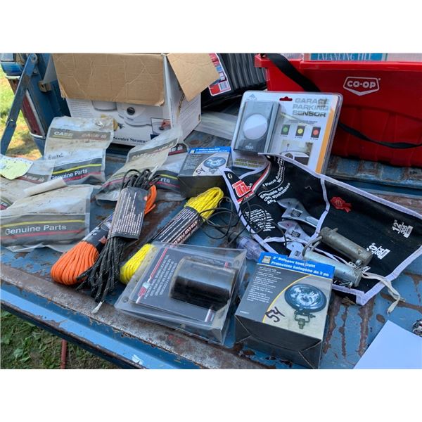 Misc box of wrenches, lights, cords