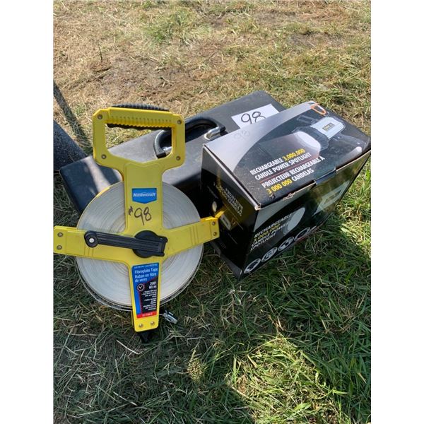 Tool box, spot light, measuring tape