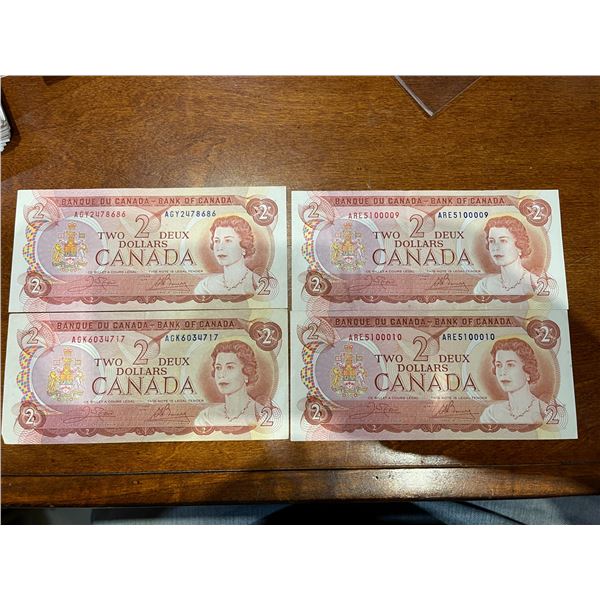 1974 $2 Bill Collection 4 Pieces