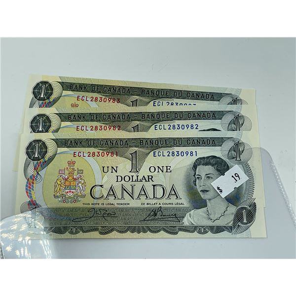 1973 $1 Candian Currency 3 Consecutive UNC