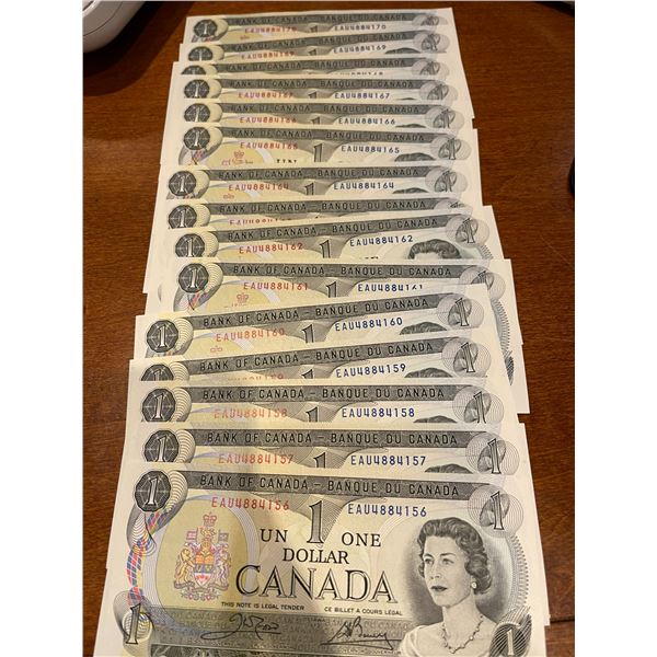 1973 UNC $1 Canadian Currency Collection 156-170 15 Pieces