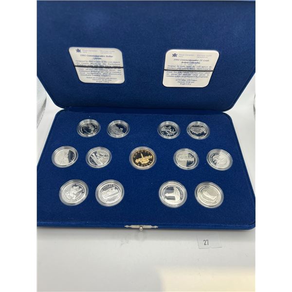 1992 CANADA 125TH ANNIVERSARY 13-COIN STERLING SILVER PROOF 25-CENT SET WITH LOON