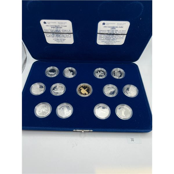 1992 CANADA 125TH ANNIVERSARY 13-COIN STERLING SILVER PROOF 25-CENT SET WITH LOON