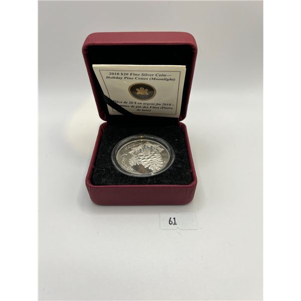 2010 $20 Fine Silver Coin - Moonlight Crystal Holiday Pine Cones