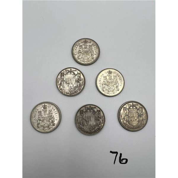Canadian Silver 50 Cent Pieces Various Years