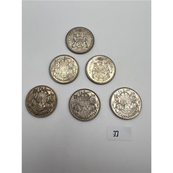 Canadian Silver 50 Cent Pieces Various Years