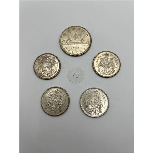 Canadian Silver 50 Cent Pieces and Silver Dollar Various Years