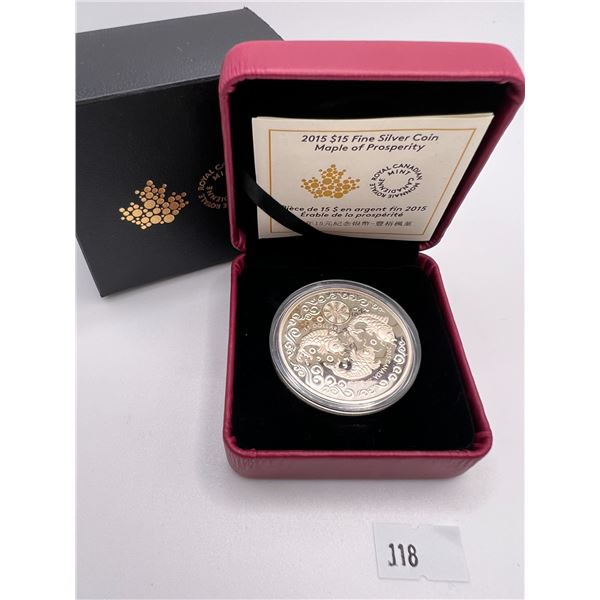 2015 $15 Fine Silver Coin- Maple of Prosperity