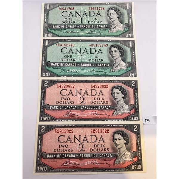 1954 $1 & $2 Banknotes Set of 4