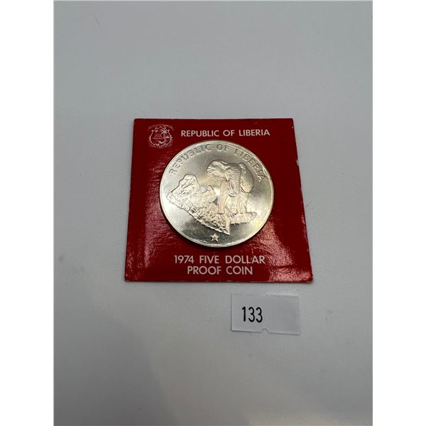 1974 $5 Liberia Proof Coin