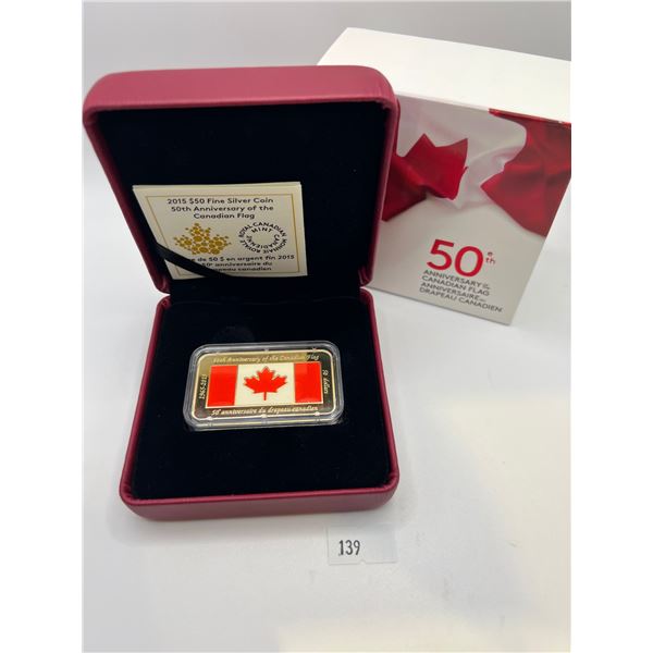 2015 $50 Fine Silver Retangular Coin - 50th Anniversary of the Flag