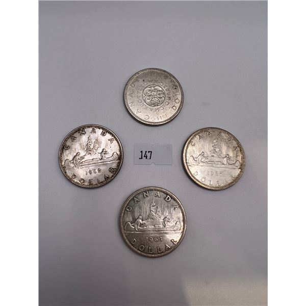 Canadian Silver Dollars Set of 4