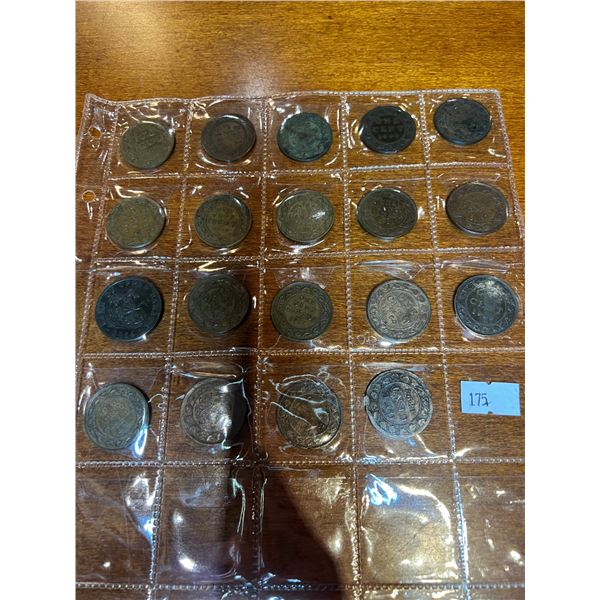 Sheet of Large Canadian Pennies Various Years