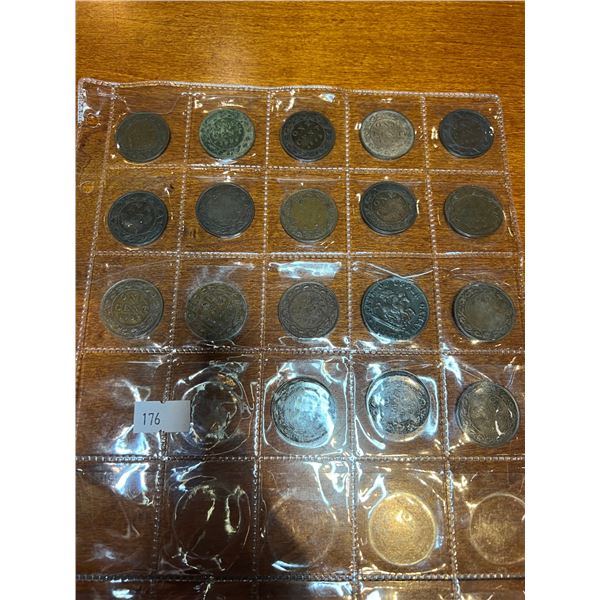 Sheet of Large Canadian Pennies Various Years
