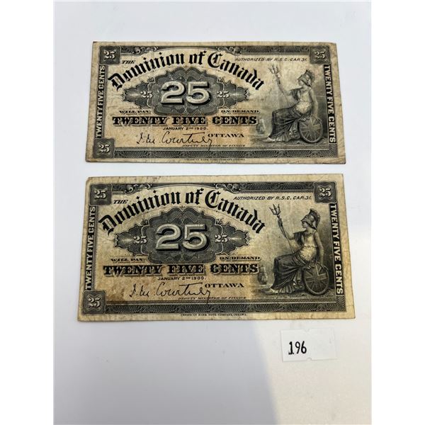 1900 Canada 25 Cents Banknotes Set of 2