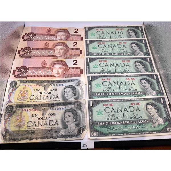 1967-1986 Canadian $1 & $2 Banknotes Set of 10