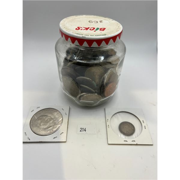 Foreign Coin Collection in a Jar