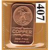 Image 1 : 1 OUNCE COPPER BAR  .999 FINE - ST. GAUDENS DESIGN