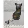 Image 1 : Pottery Cat with 2 Stone Kittens + Desert Rose Rock “Yarn Ball”