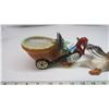 Image 2 : Vintage Ceramic Turtle Pulling Cart and 3 Ceramic Flying Ducks - 1 Broken