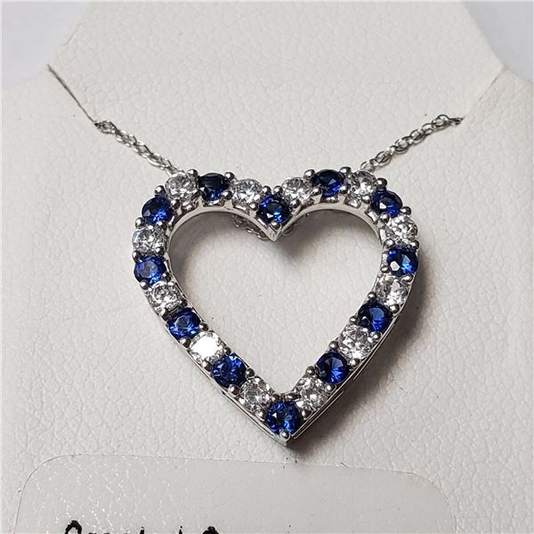 SILVER CREATED SAPPHIRE 19  NECKLACE