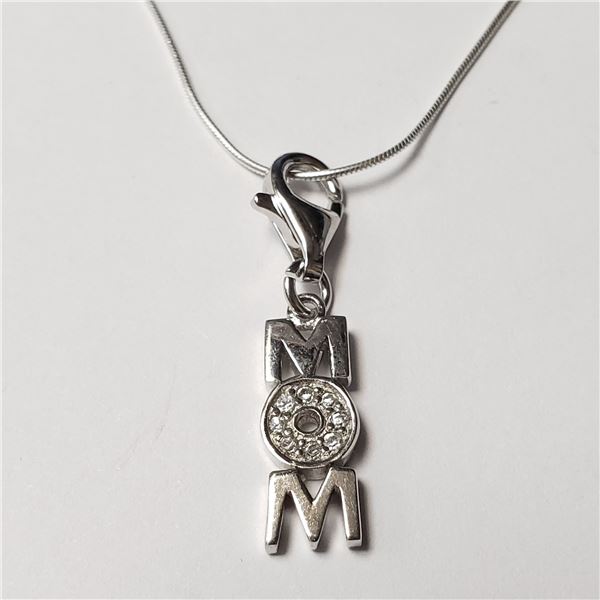 SILVER CZ 18  MOM  NECKLACE