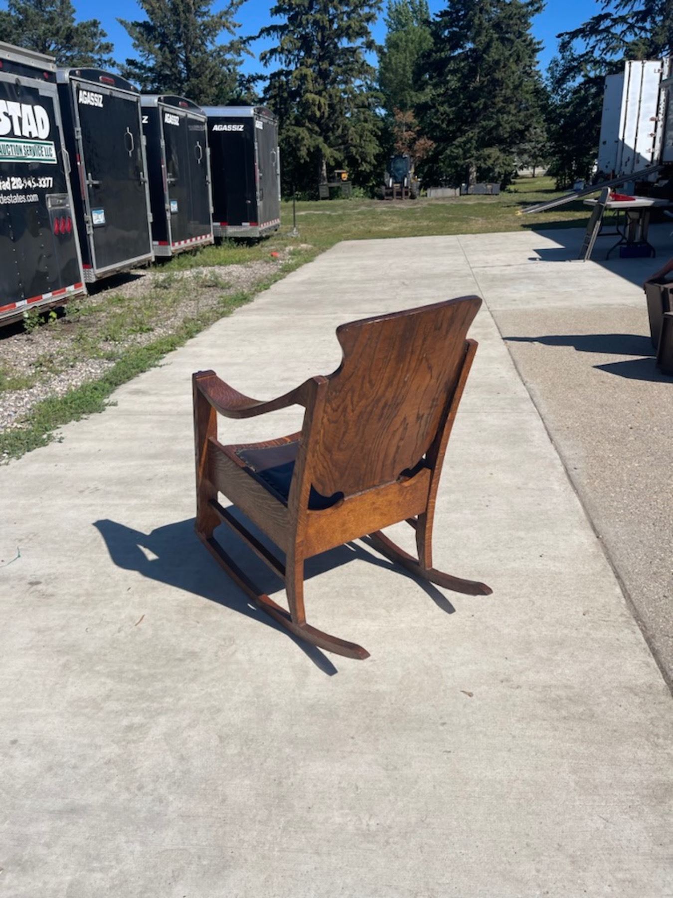 ANTIQUE WOOD ROCKER WITH LEATHER SEAT - Cornerbids